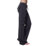 Bootcut Yoga Pants Women's Stretch Workout Relax Fit Super Soft Cargo Yoga Pants Wide Leg Palazzo Pants with Pockets Black