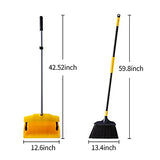 Yocada Heavy Duty Broom and Dustpan Set Commercial Outdoor Indoor 2+1 Perfect for Courtyard Garage Lobby Mall Market Floor Home Kitchen Room Office Pet Hair Rubbish