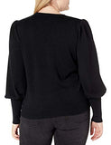 The Drop Women's Vivienne Pleated Shoulder Balloon-Sleeve Crewneck Sweater, Black
