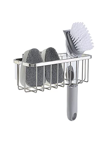 SunnyPoint NeverRust Deluxe Kitchen Sink Suction Holder for Sponges, Scrubbers, Soap, Kitchen, Bathroom, 304 Stainless Steel (Brushed Texture, 7.4 x 3.3 x 2.75 Inch)(Sponge & Brush NOT Included)