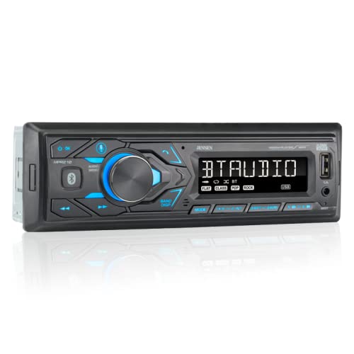 JENSEN MPR210 7 Character LCD Single DIN Car Stereo Receiver | Push to Talk Assistant | Bluetooth Hands Free Calling & Music Streaming | AM/FM Radio | USB Playback & Charging | Not a CD player