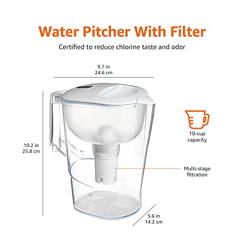Amazon Basics 10-Cup Water Pitcher with Water Filter Included, Compatible with Brita