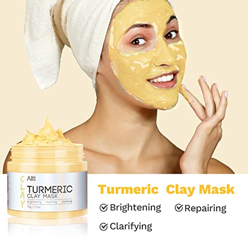 ANAI RUI Turmeric Clay Mask - Green Tea Detox Clay Mask - Dead Sea Minerals Mud Mask, Spa Facial Mask Set, 2.5 oz each
