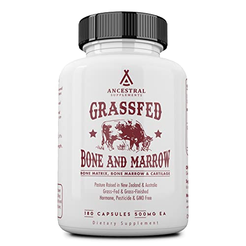 Ancestral Supplements Grass Fed Beef Bone and Marrow Supplement, Bone, Skin, Oral Health, and Joint Support Supplement Promotes Whole-Body Wellness, Non-GMO Whole Bone Extract, 180 Capsules