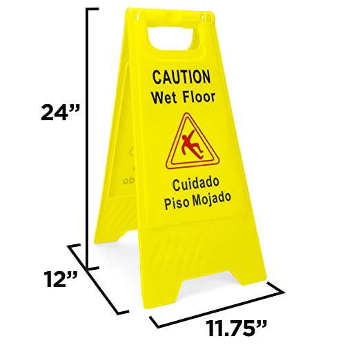 Caution Wet Floor and Restroom Closed for Cleaning Bilingual Floor Signs - Double-Sided, High-Visibility Yellow Notice with Message in English and Spanish - Housekeeping and Janitorial Supplies (2-Pack)