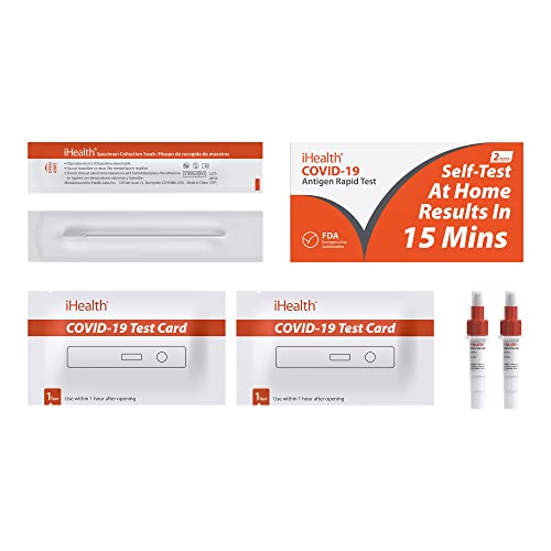 iHealth COVID-19 Antigen Rapid Test, 2 Tests per Pack,FDA EUA Authorized OTC At-home Self Test, Results in 15 Minutes with Non-invasive Nasal Swab, Easy to Use & No Discomfort