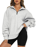 Trendy Queen Womens Oversized Half Zip Up Crewneck Sweatshirt Long Sleeve Pullover Cute Hoodie Fall 2022 Teen Girls Y2K Clothes Grey