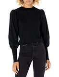 The Drop Women's Vivienne Pleated Shoulder Balloon-Sleeve Crewneck Sweater, Black