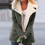 Fleece Winter Jackets for Women Notched Collar Button up Casual Solid Cardigan Outerwear Plus Size Warm Coat Army Green