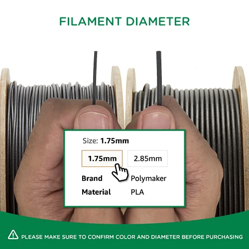 Polymaker 3D Printer PLA+ Filament 1.75mm (PLA Plus Black Filament), 1kg Glossy PLA Filament 1.75 Cardboard Spool - PolyTerra Tough PLA + 3D Printer Filament Black PLA Roll