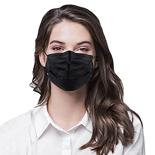 100PCS Black Disposable Face Mask Black Face Masks 3 Ply Protection Black Masks for Adults