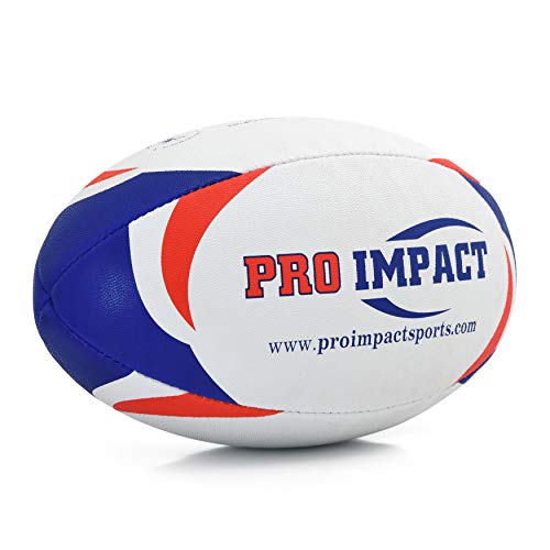 Pro Impact Training Rugby Ball - Professional Grade Ball - Ideal Toss & Kick Practice for Youth & Adult - Indoor or Outdoor Use - Size 3,4,5 Assorted Colors (Size 5, Red White Blue)