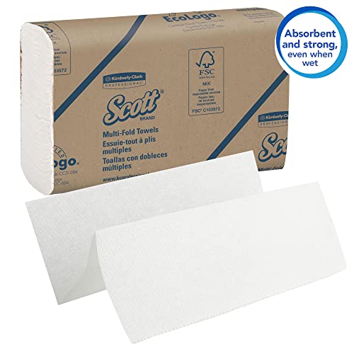 Scott Essential Multifold Paper Towels (01804) with Fast-Drying Absorbency Pockets, White, 16 Packs / Case, 250 Multifold Towels / Pack