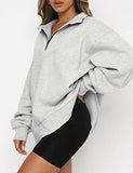 Trendy Queen Womens Oversized Half Zip Up Crewneck Sweatshirt Long Sleeve Pullover Cute Hoodie Fall 2022 Teen Girls Y2K Clothes Grey