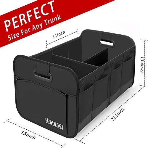 Homeve Foldable Trunk Storage Organizer, Reinforced Handles, Suitable for Any Car, SUV, Mini-Van Model Size, 600D Oxford Polyester, Waterproof, Black