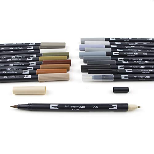 Tombow 56194 Dual Brush Pen Art Markers, Neutral Palette, 20-Pack. Blendable, Brush and Fine Tip Markers