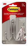 Command Large Double Wall Hook, Brushed Nickel, Decorate Damage-Free