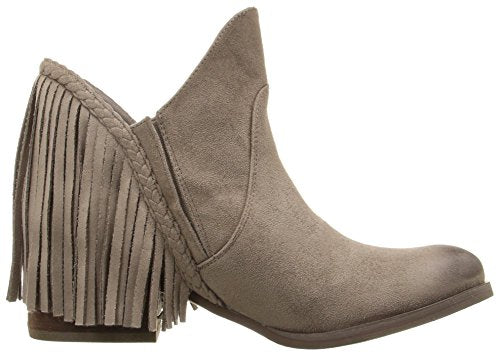 Not Rated Women's Western Cowgirl Casual Faux Suede Round Toe Fringe Braxton Booties Ankle Boot, Taupe, 8