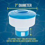U.S. Pool Supply Pool Floating Collapsible Chlorine 3" Tablet Chemical Dispenser, 7" Diameter Floater- Adjustable Balanced Chemical Delivery