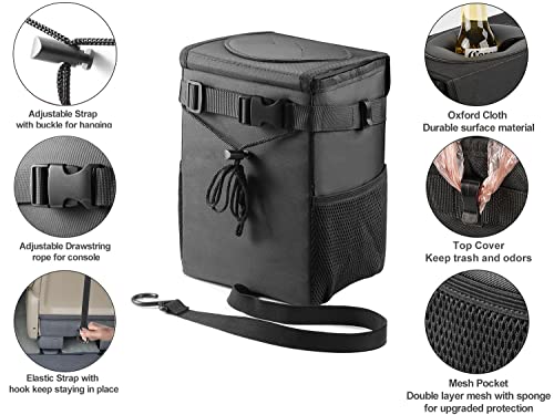 Ryhpez Car Trash Can with Lid - Car Trash Bag Hanging with Storage Pockets Collapsible and Portable Car Garbage Bin