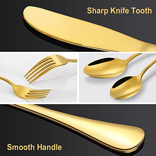 Gold Silverware Flatware Set for 8, 40 Piece Stainless Steel Cutlery Set With Titanium Golden Plated, Tableware Kitchen Utensil Include Spoons, Forks, Knives, Mirror Polished, Dishwasher Safe
