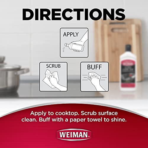 Weiman Cooktop and Stove Top Cleaner Kit - Glass Cook Top Cleaner and Polish 10 oz. Scrubbing Pad, Cleaning Tool, Razor, Scraper