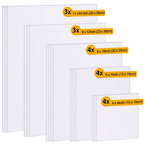 Fixwal 18 Pack Canvases for Painting Canvas Boards Canvas Panels Multipack, 4x4, 5x7, 8x10, 9x12, 11x14 Inches, 3mm Thickness Canvas Value Multi Pack for Acrylic Pouring, Oil Paint Dry & Wet Art Media