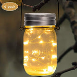 GIGALUMI Hanging Solar Mason Jar Lights, 6 Pack 30 Led String Fairy lights Solar Lanterns Table Lights, 6 Hangers and Jars included. Great Outdoor Lawn Decor for Patio Garden, Yard and Christmas Decor