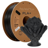 Polymaker 3D Printer PLA+ Filament 1.75mm (PLA Plus Black Filament), 1kg Glossy PLA Filament 1.75 Cardboard Spool - PolyTerra Tough PLA + 3D Printer Filament Black PLA Roll