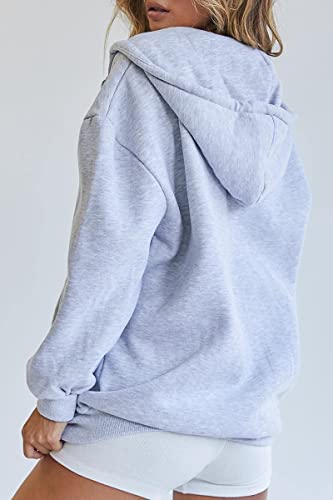 EFAN Women's Fall Clothes 2022 Fashion Tops Y2k Cute Teen Girl Sweatshirts Casual Sweaters Long Sleeve Shirts Zip Up Hoodie Trendy Clothing Grey