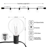 Outdoor String Light 50Feet G40 Globe Patio Lights with 52 Edison Glass Bulbs(2 Spare), Waterproof Connectable Hanging Light for Backyard Porch Balcony Party Decor, E12 Socket Base, Black