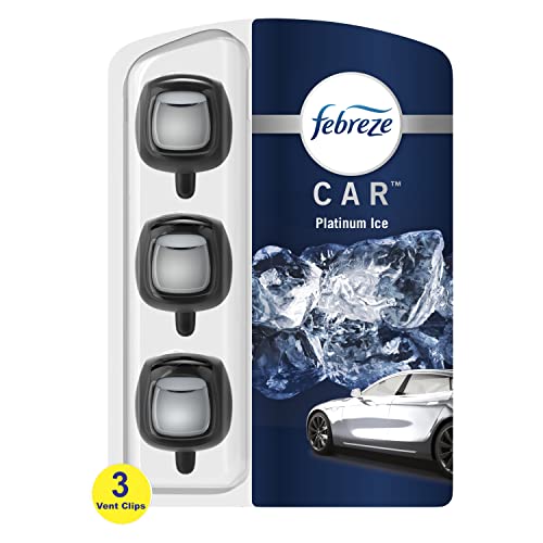 Febreze Car Air Fresheners, Platinum Ice Scent, Odor Eliminator for Strong Odor, Car Vent Clips (3 Count)