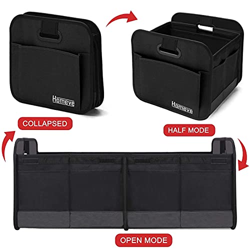 Homeve Foldable Trunk Storage Organizer, Reinforced Handles, Suitable for Any Car, SUV, Mini-Van Model Size, 600D Oxford Polyester, Waterproof, Black