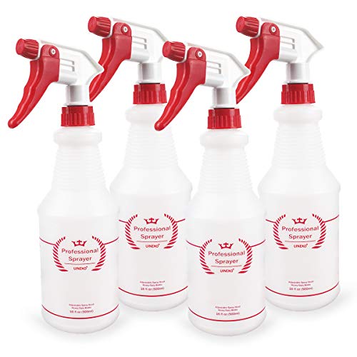 Uineko Plastic Spray Bottle (4 Pack, 16 Oz, All-Purpose) Heavy Duty Spraying Bottles Leak Proof Mist Empty Water Bottle for Cleaning Solution Planting Pet with Adjustable Nozzle and Measurements