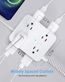Surge Protector Power Strip, HANYCONY 8 Wide Outlets with 4 USB Charging Ports, 3 Side Outlet Extender with 5Ft Braided Extension Cord, Flat Plug, Wall Mount, Desk Charging Station for Home Office ETL