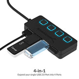 SABRENT 4-Port USB 2.0 Data Hub with Individual LED lit Power Switches [Charging NOT Supported] for Mac & PC (HB-UMLS)