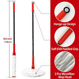 Self Wringing Mop with 2 Washable Heads, JEHONN Wet Mop for Floor Cleaning Heavy Duty, 51 Inch Long Handle Twist Mop for Hardwood Vinyl Tile Marble Laminate Home Office Kitchen (Red)