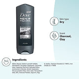 DOVE MEN + CARE Elements Body Wash Charcoal + Clay, Effectively Washes Away Bacteria While Nourishing Your Skin, Gray, 18 Fl Oz