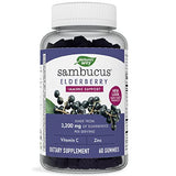 Nature's Way Sambucus Black Elderberry Gummies with Vitamin C and Zinc for Adult, Immune Support*, 3200 mg, 60 Count