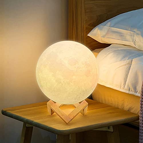 NSL Lighting 3D Moon Lamp Night Light Moon Light 16 LED Colors with Wooden Stand & Remote/Touch Control and USB Rechargeable, Birthday Gifts for Women Girls Kids Boys Mom Girlfriend 4.8 inch (Small)