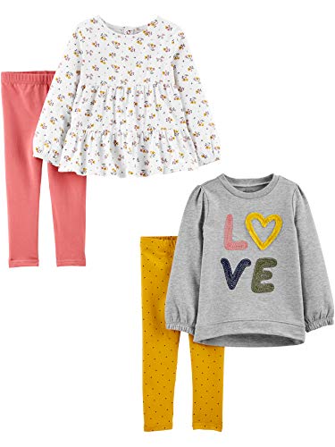 Simple Joys by Carter's Toddler Girls' 4-Piece Long-Sleeve Shirts and Pants Playwear Set, Floral/Love, 2T
