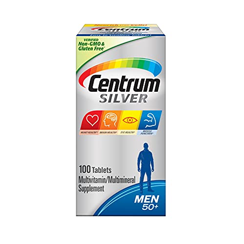 Centrum Silver Multivitamin for Men 50 Plus, Multimineral Supplement, Vitamin D3, B-Vitamins and Zinc, Gluten Free, Non-GMO Ingredients, Supports Memory and Cognition in Older Adults - 100 Ct