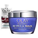 Olay Regenerist Retinol 24 Max Moisturizer, Retinol 24 Max Hydrating Night Face Cream, Fragrance-Free Non-Greasy Feeling 1.7 oz, Includes Olay Whip Travel Size for Dry Skin