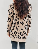 ZESICA Women's Long Sleeves Open Front Leopard Print Knitted Sweater Cardigan Coat Outwear,A Beige