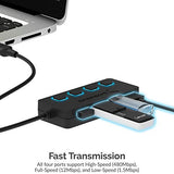 SABRENT 4-Port USB 2.0 Data Hub with Individual LED lit Power Switches [Charging NOT Supported] for Mac & PC (HB-UMLS)