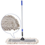 JINCLEAN 24" Industrial Cotton Floor Dust Mop with adjustable Steel Handle - Commercial Mops for Hardwood, Tiles, Laminate, Vinyl, Garage epoxy, Bamboo surface cleaning and Flooring Push Dust Broom