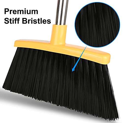 Nawati 54 inch Kitchen Broom, Stiff Bristle Broom for Indoor Outdoor Cleaning, Large Angle Household Brooms for Home Patio Garden Garage Pet Hair Sweeping-Yellow …