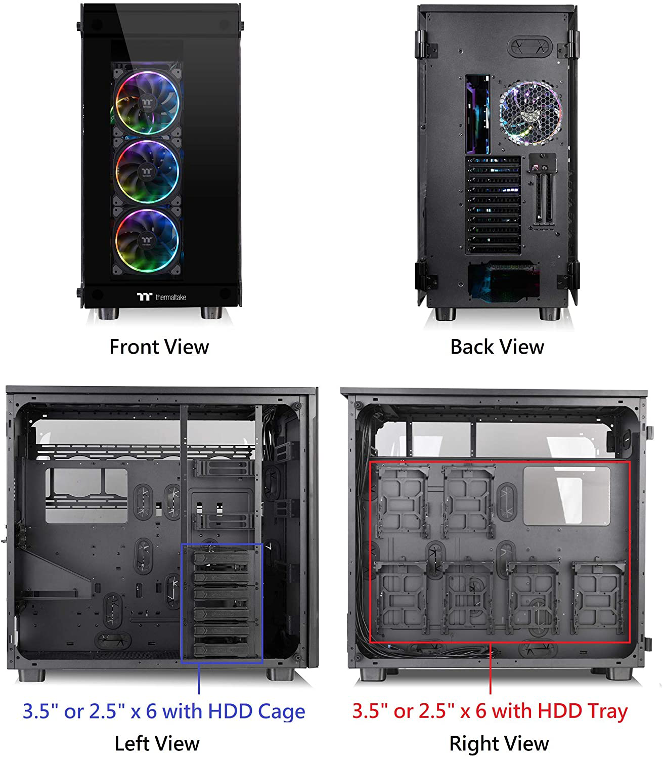 Thermaltake View 91 RGB plus Tempered Glass Vertical GPU Modular SPCC XL-ATX Gaming Super Tower Computer Case with 4 RGB Riing plus Fan Pre-Installed CA-1I9-00F1WN-00