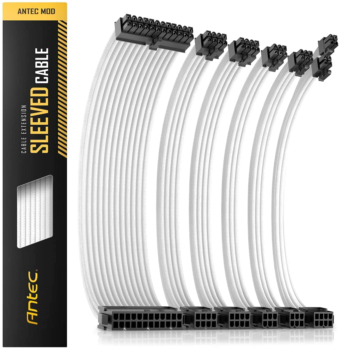Antec Sleeved Cable - Power Supply Cable Extension Kit with Extra-Sleeved 24 PIN 8PIN 6PIN 4+4 PIN with Combs- Black (11.8Inch/30Cm)