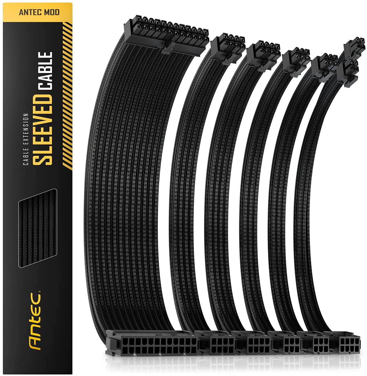 Antec Sleeved Cable - Power Supply Cable Extension Kit with Extra-Sleeved 24 PIN 8PIN 6PIN 4+4 PIN with Combs- Black (11.8Inch/30Cm)